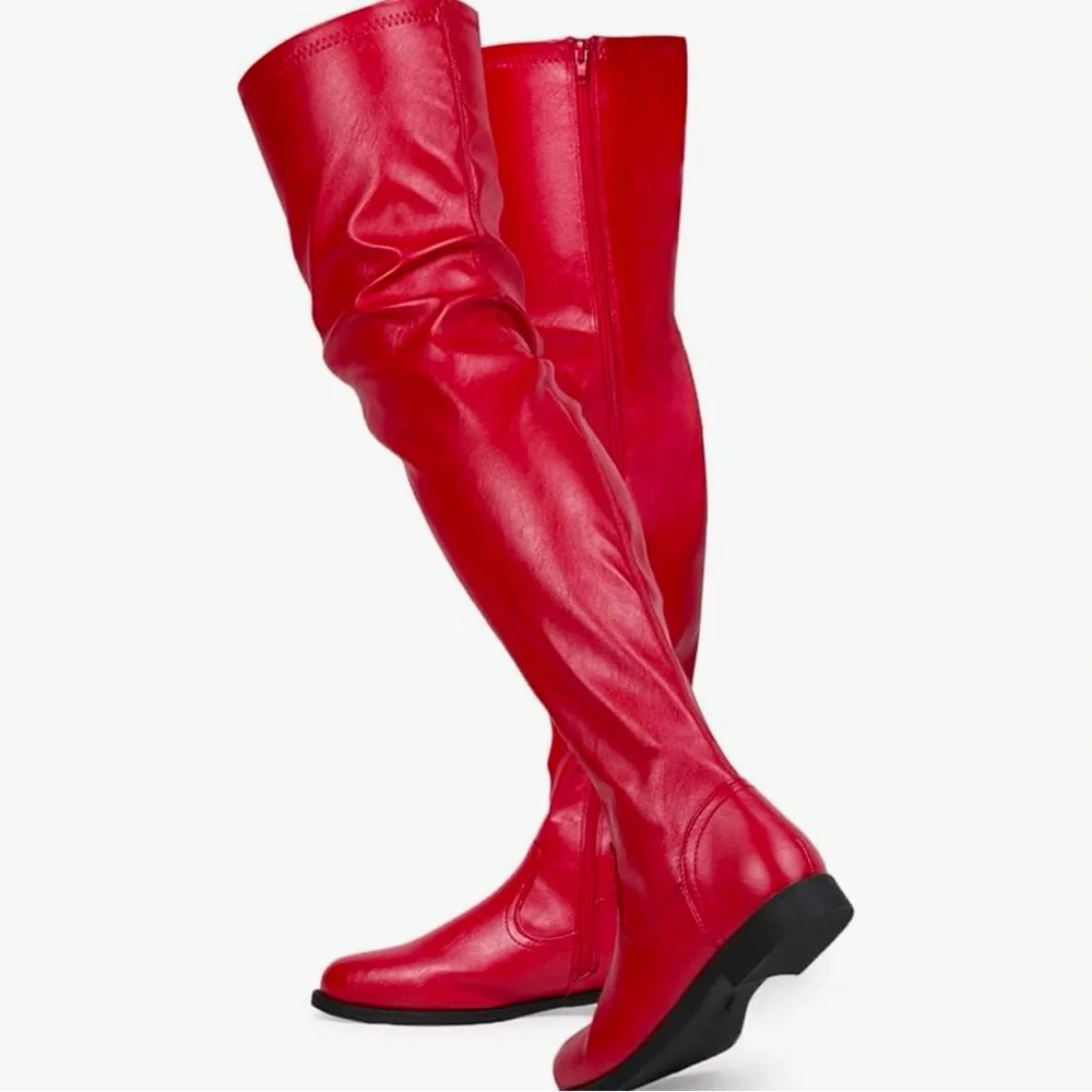 RED OVER THE KNEE STRETCH BOOTS